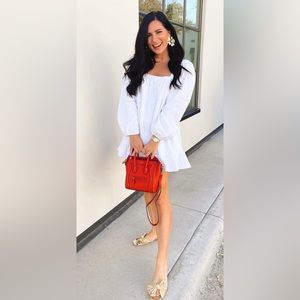 NWT COTTON CANDY LA WHITE SQUARE NECK TIERED MINI DRESS SIZE: MEDIUM